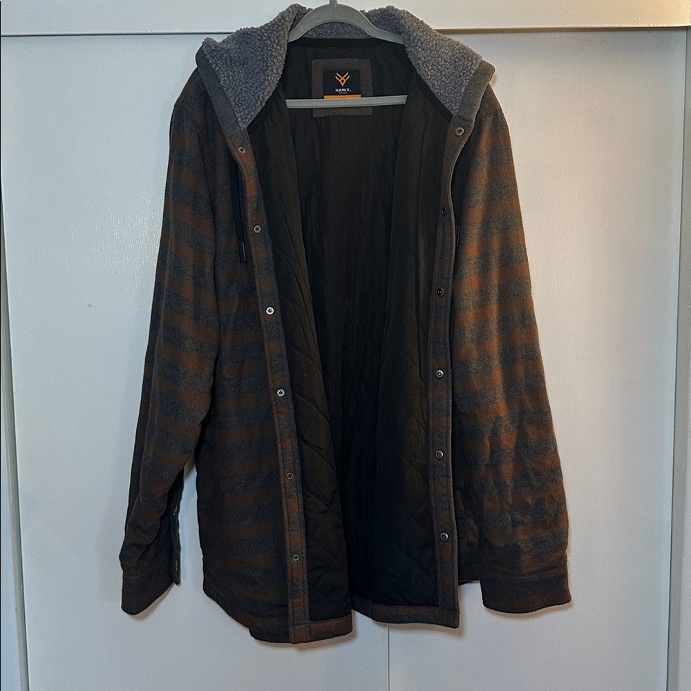 Brown and Gray Striped Shirt Jacket